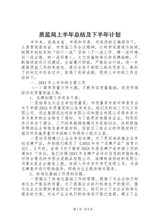 2024年质监局上半年总结及下半年计划