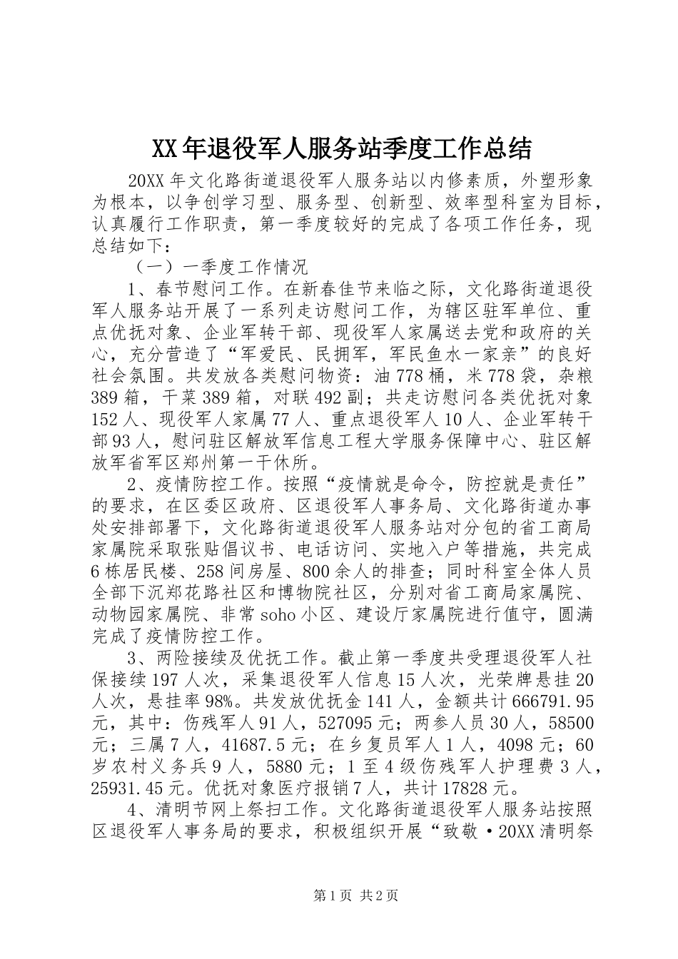 2024年退役军人服务站季度工作总结_第1页