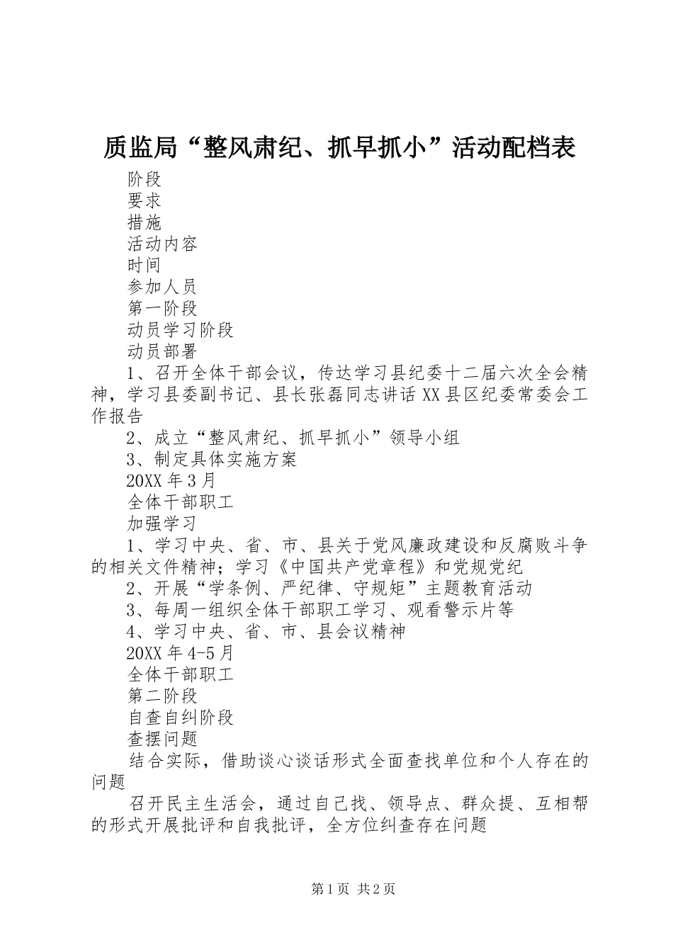 2024年质监局整风肃纪抓早抓小活动配档表_第1页