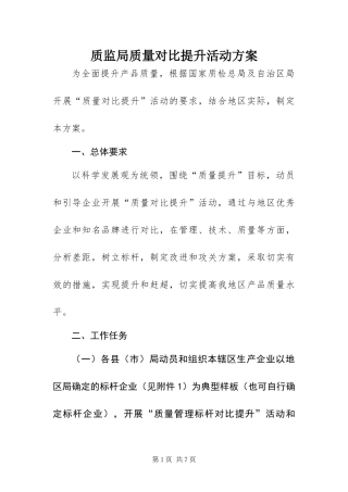 2024年质监局质量对比提升活动方案