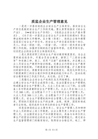 2024年质监企业生产管理意见