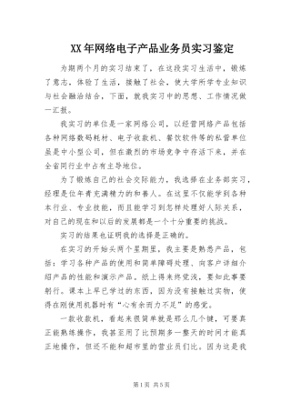 2024年网络电子产品业务员实习鉴定