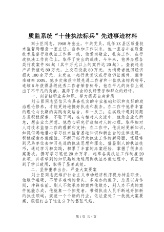 2024年质监系统十佳执法标兵先进事迹材料