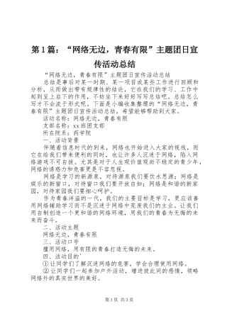 2024年网络无边，青春有限主题团日宣传活动总结