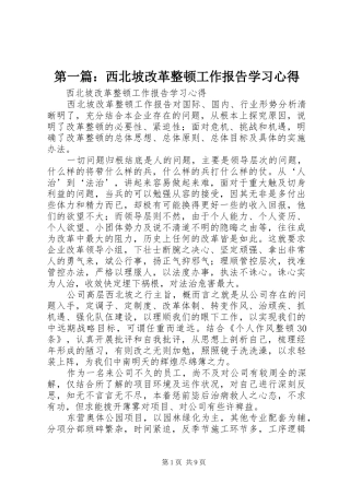 2024年西北坡改革整顿工作报告学习心得