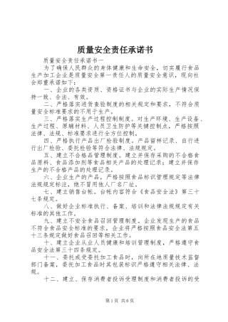2024年质量安全责任承诺书
