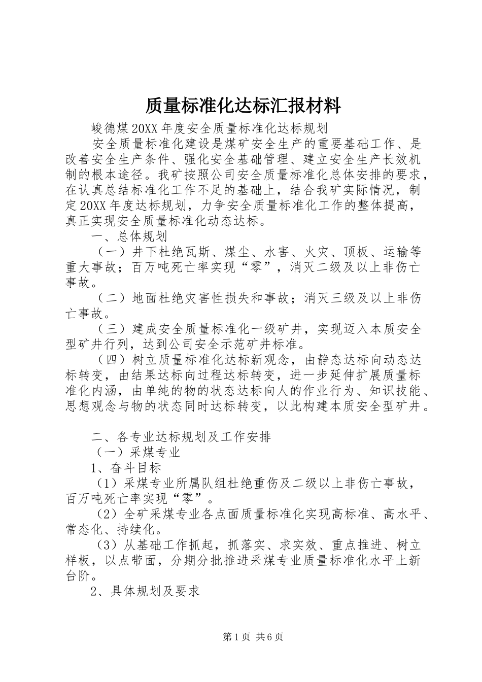 2024年质量标准化达标汇报材料_第1页