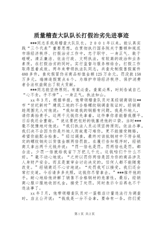 2024年质量稽查大队队长打假治劣先进事迹