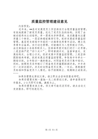 2024年质量监控管理建设意见