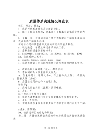 2024年质量体系实施情况调查表