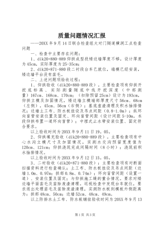 2024年质量问题情况汇报