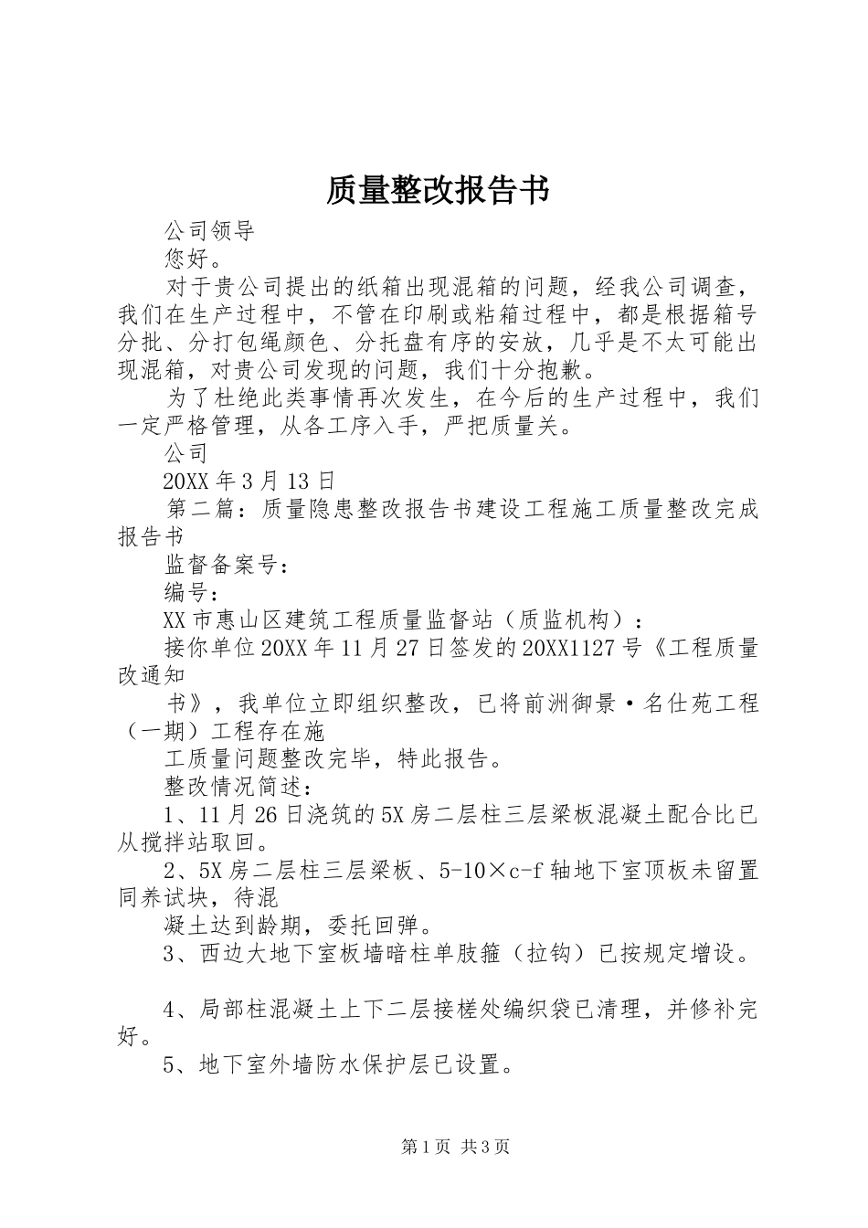 2024年质量整改报告书_第1页