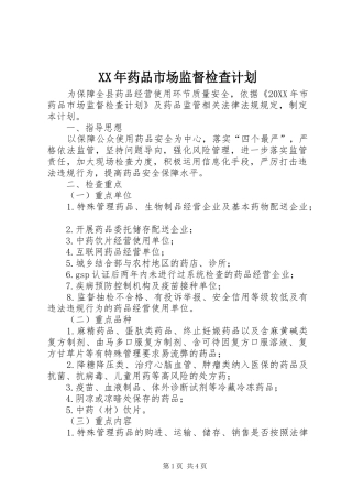 2024年药品市场监督检查计划