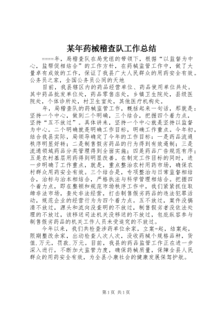 2024年药械稽查队工作总结