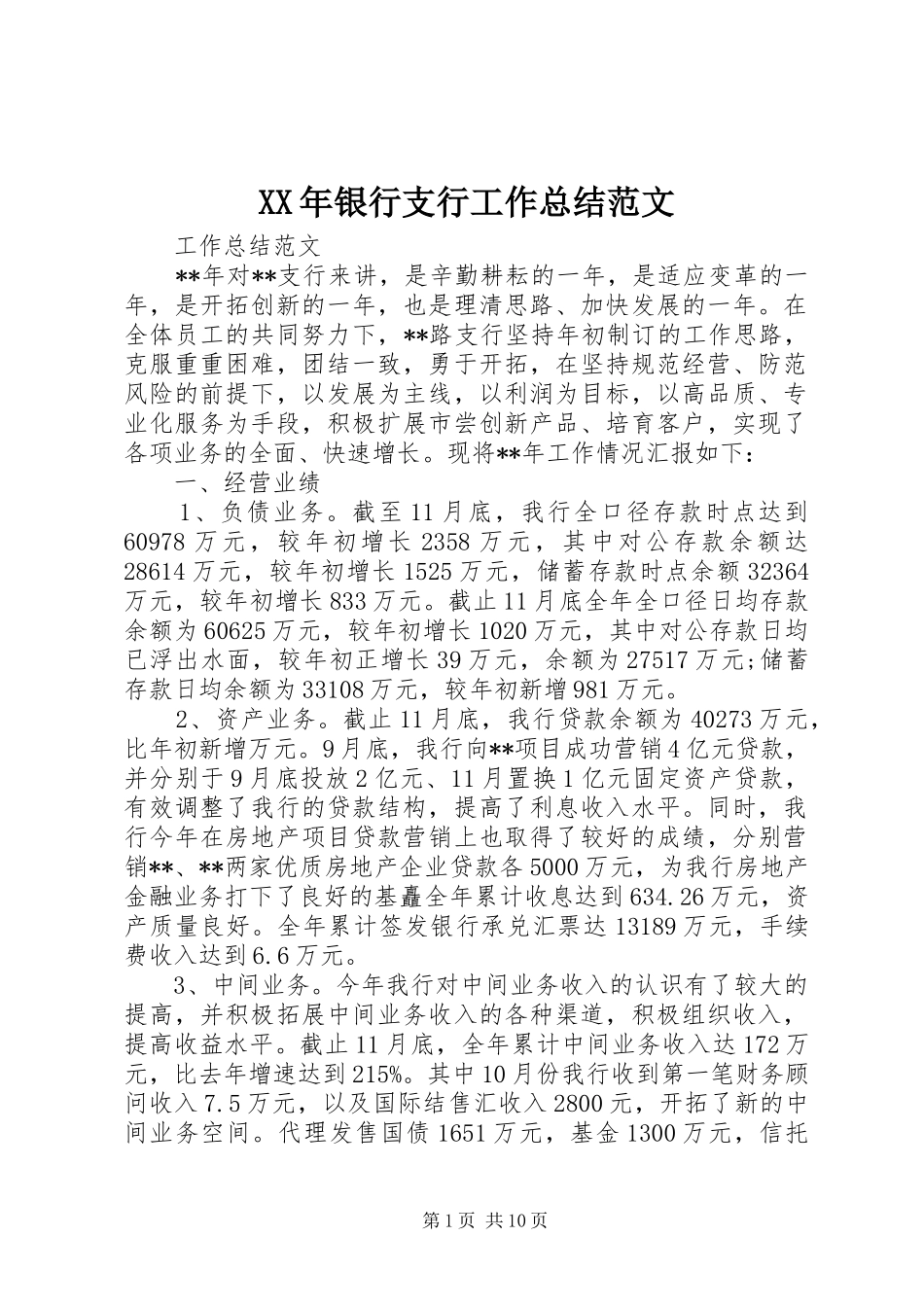 2024年银行支行工作总结范文_第1页