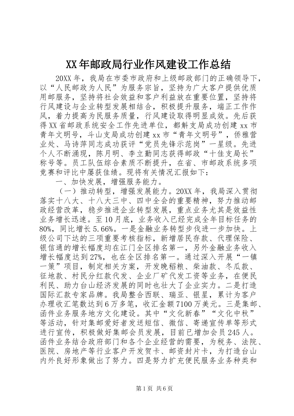 2024年邮政局行业作风建设工作总结_第1页