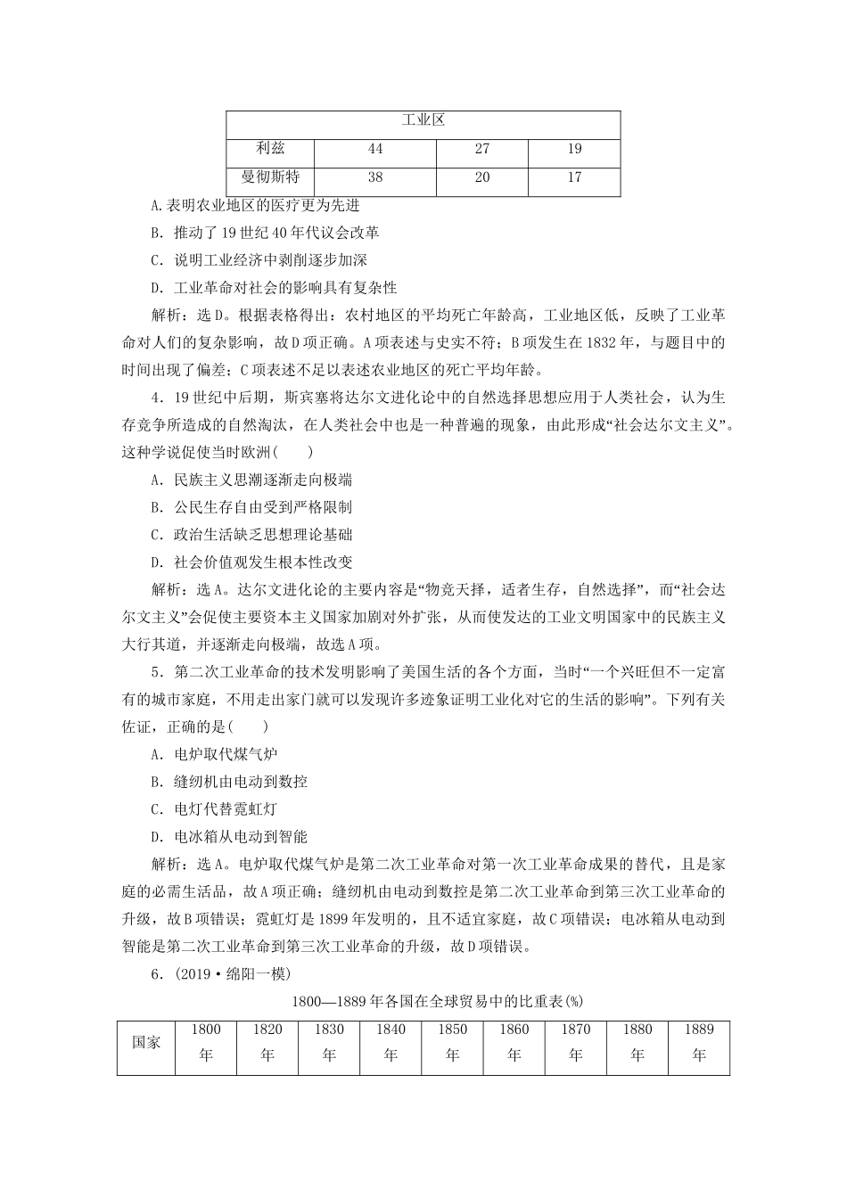 （课标通史版）高考历史大二轮复习 第10讲 工业革命时期的资本主义文明（18世纪中期至19世纪末20世纪初）练习-人教版高三全册历史试题_第2页