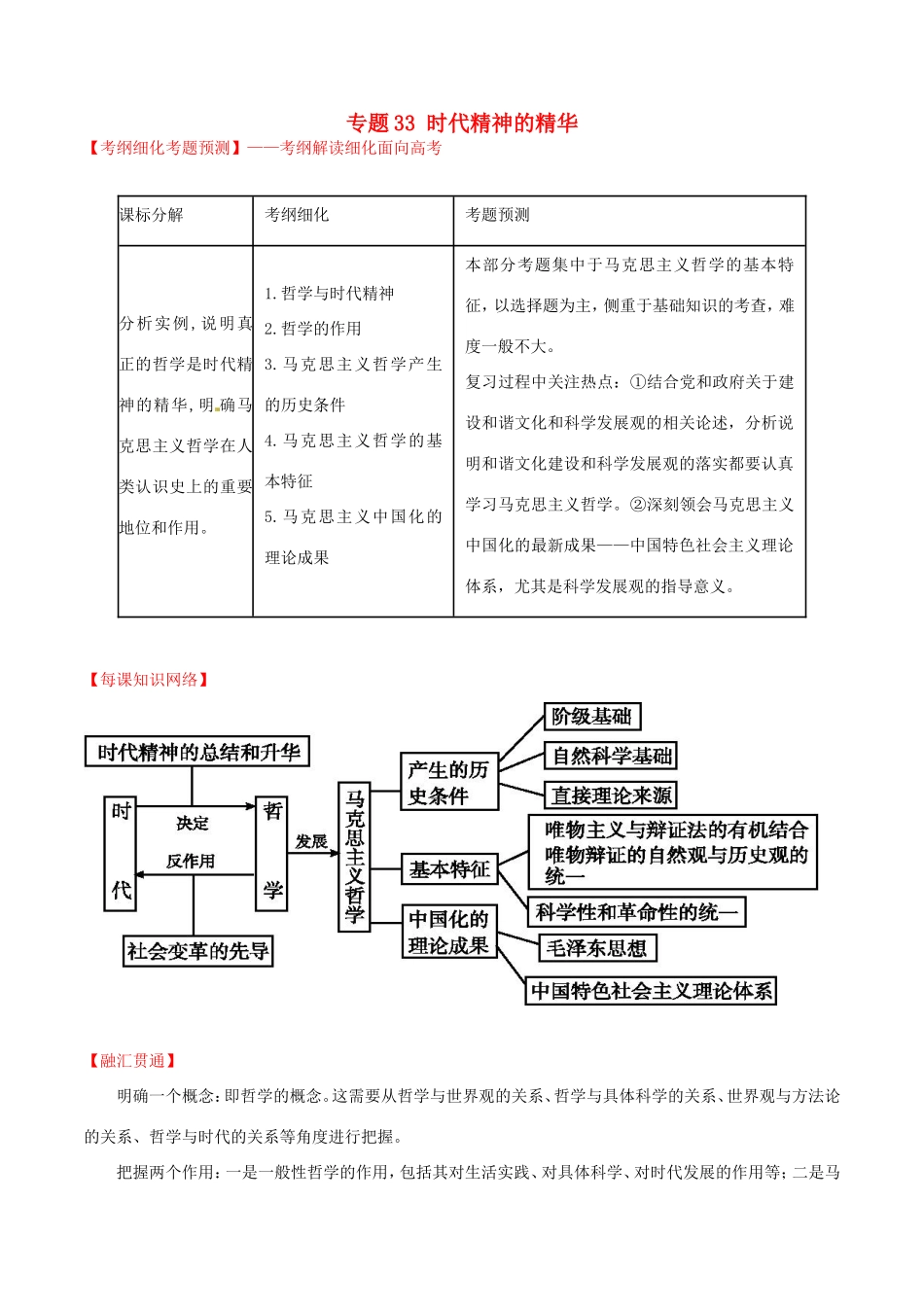 （讲练测）高考政治一轮复习 专题33 时代精神的精华（讲）（含解析）新人教版必修4-新人教版高三必修4政治试题_第1页