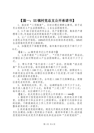 2024年镇村党总支公开承诺书