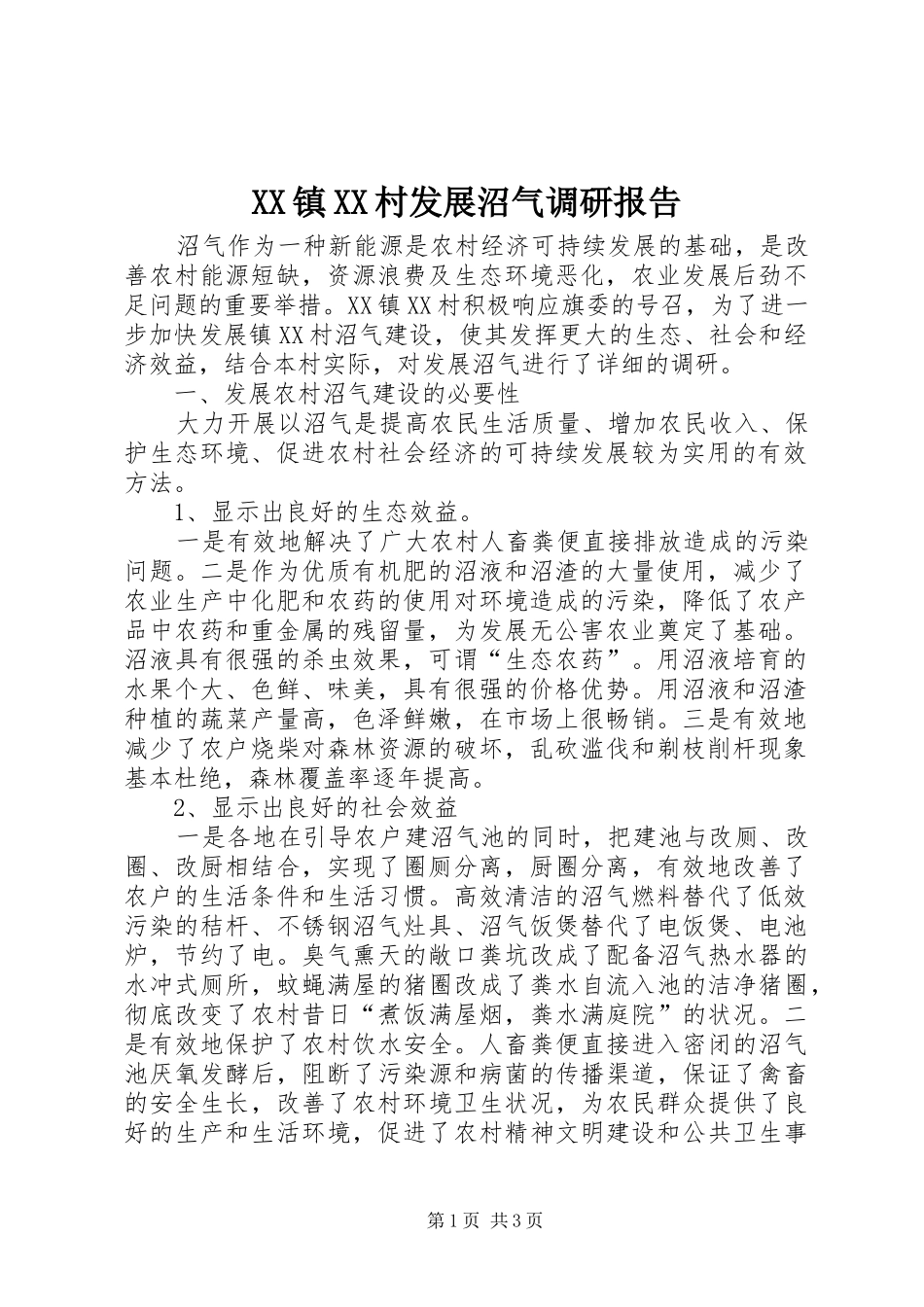 2024年镇村发展沼气调研报告_第1页