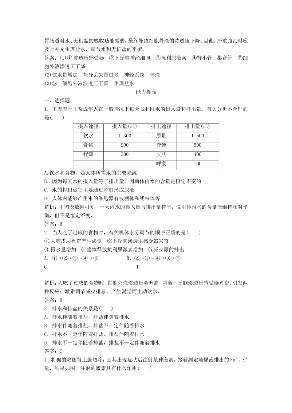 （课堂设计）高中生物 2.1.3 水和无机盐的调节每课一练 苏教版必修3_第3页