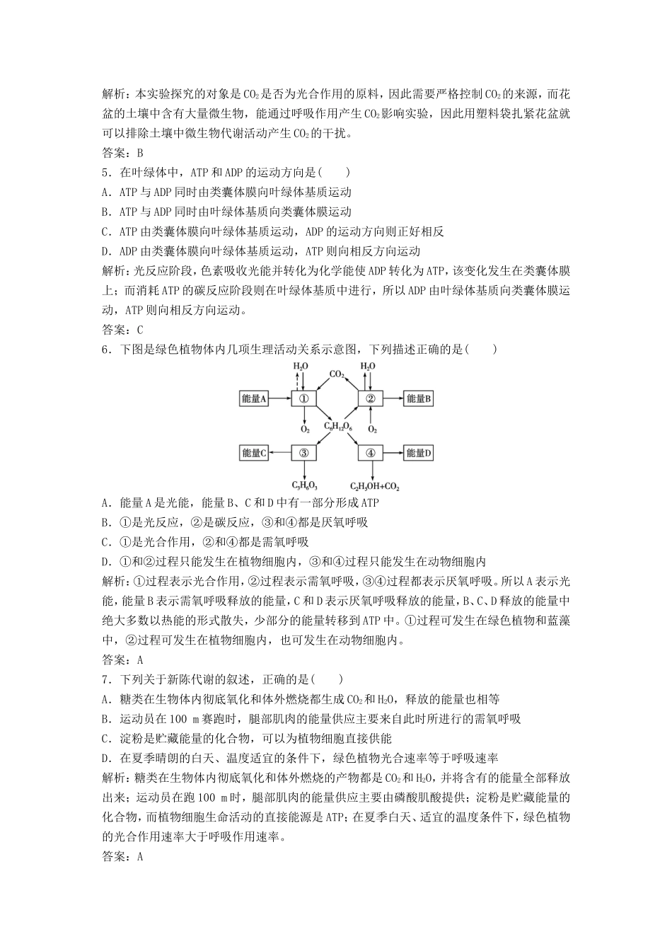 （课堂设计）高中生物 3.5 光合作用同步训练 浙科版必修1_第2页