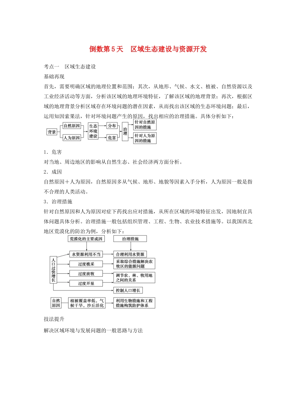 （课标通用）高考地理二轮复习 考前三个月 第三部分 考前静悟篇 倒数第5天 区域生态建设与资源开发_第1页