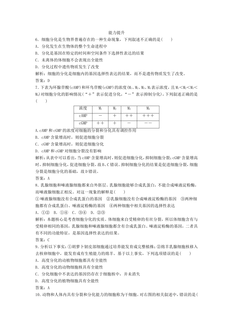 （课堂设计）高中生物 5.2.1 细胞的分化和全能性每课一练 苏教版必修1_第2页