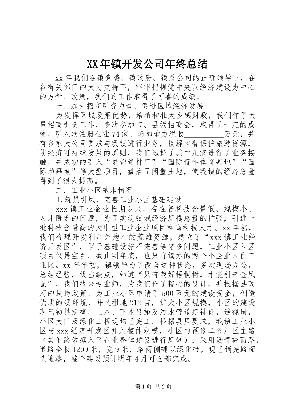 2024年镇开发公司年终总结_第1页