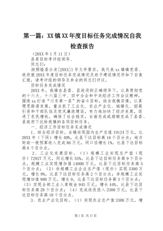 2024年镇年度目标任务完成情况自我检查报告