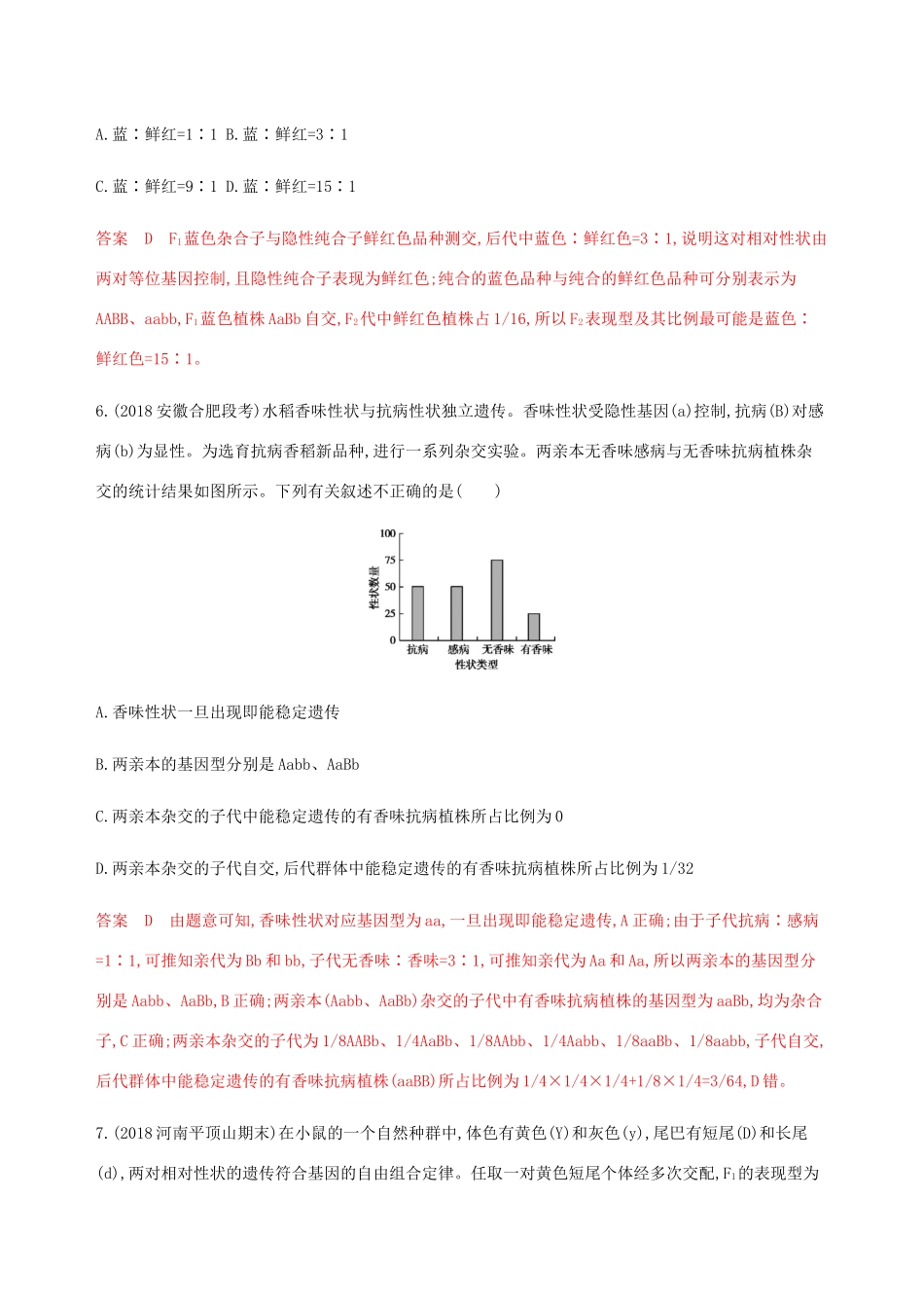 （课标通用）山东省高考生物总复习 第14讲 基因的自由组合定律练习（含解析）-人教版高三全册生物试题_第3页