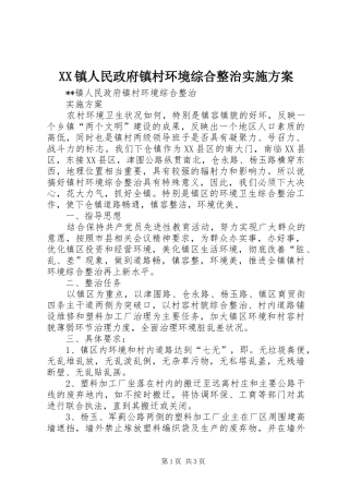 2024年镇人民政府镇村环境综合整治实施方案