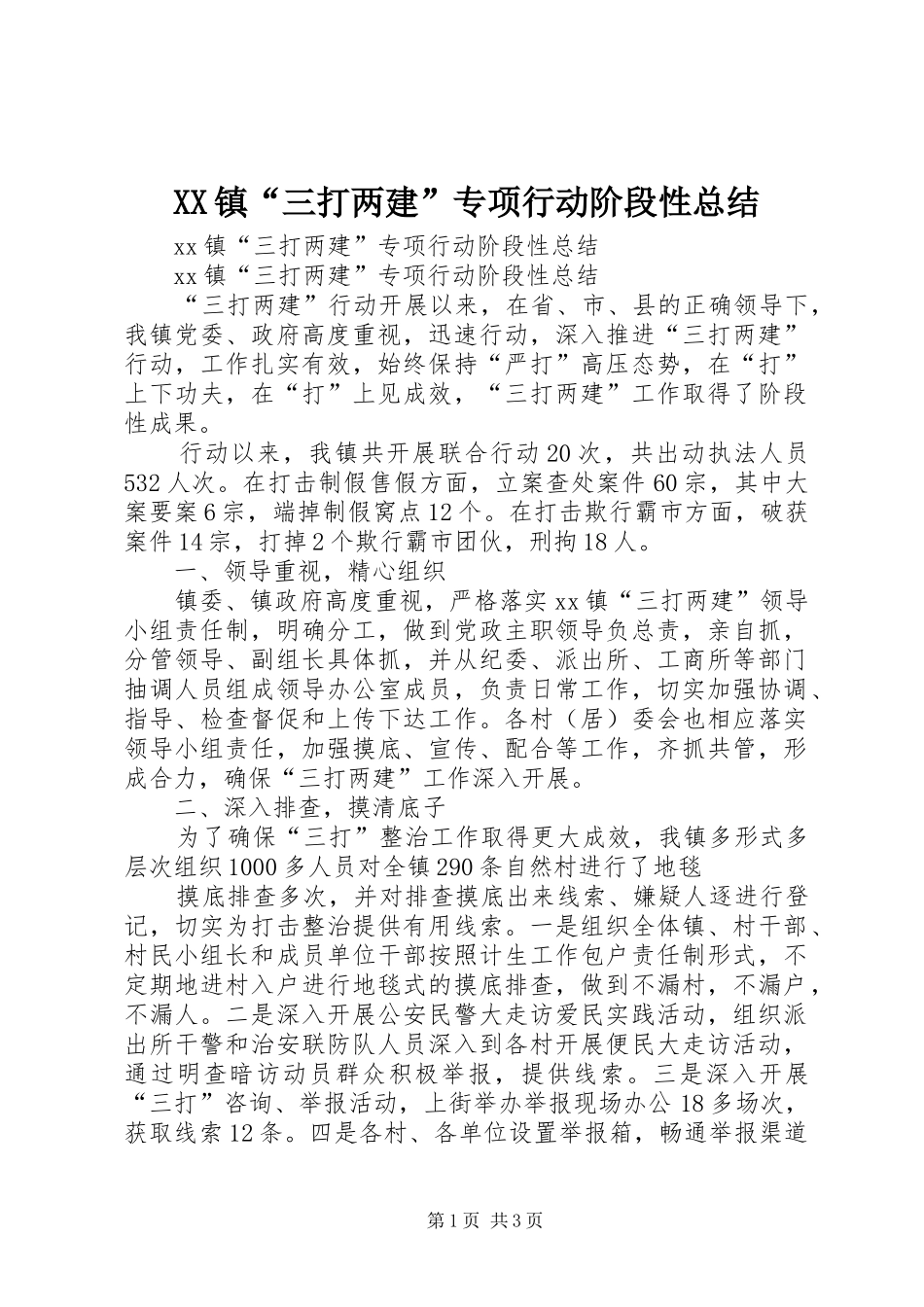 2024年镇三打两建专项行动阶段性总结_第1页