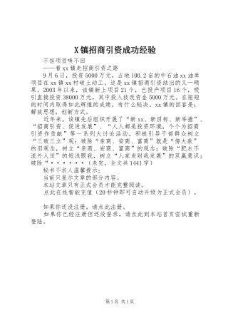 2024年镇招商引资成功经验