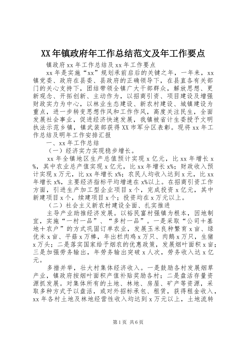 2024年镇政府年工作总结范文及年工作要点_第1页