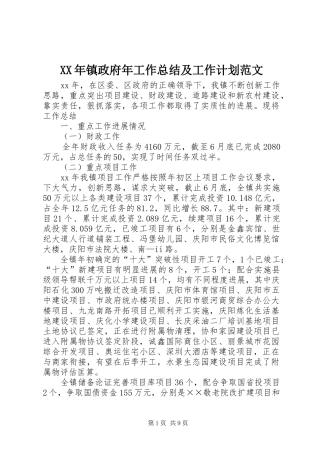 2024年镇政府年工作总结及工作计划范文