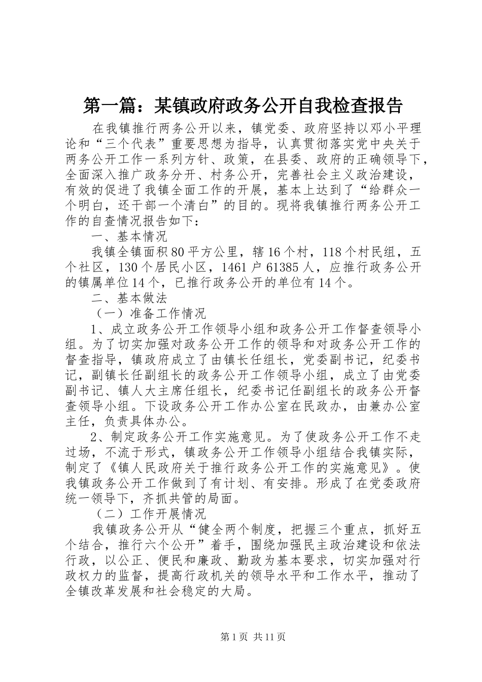 2024年镇政府政务公开自我检查报告_第1页