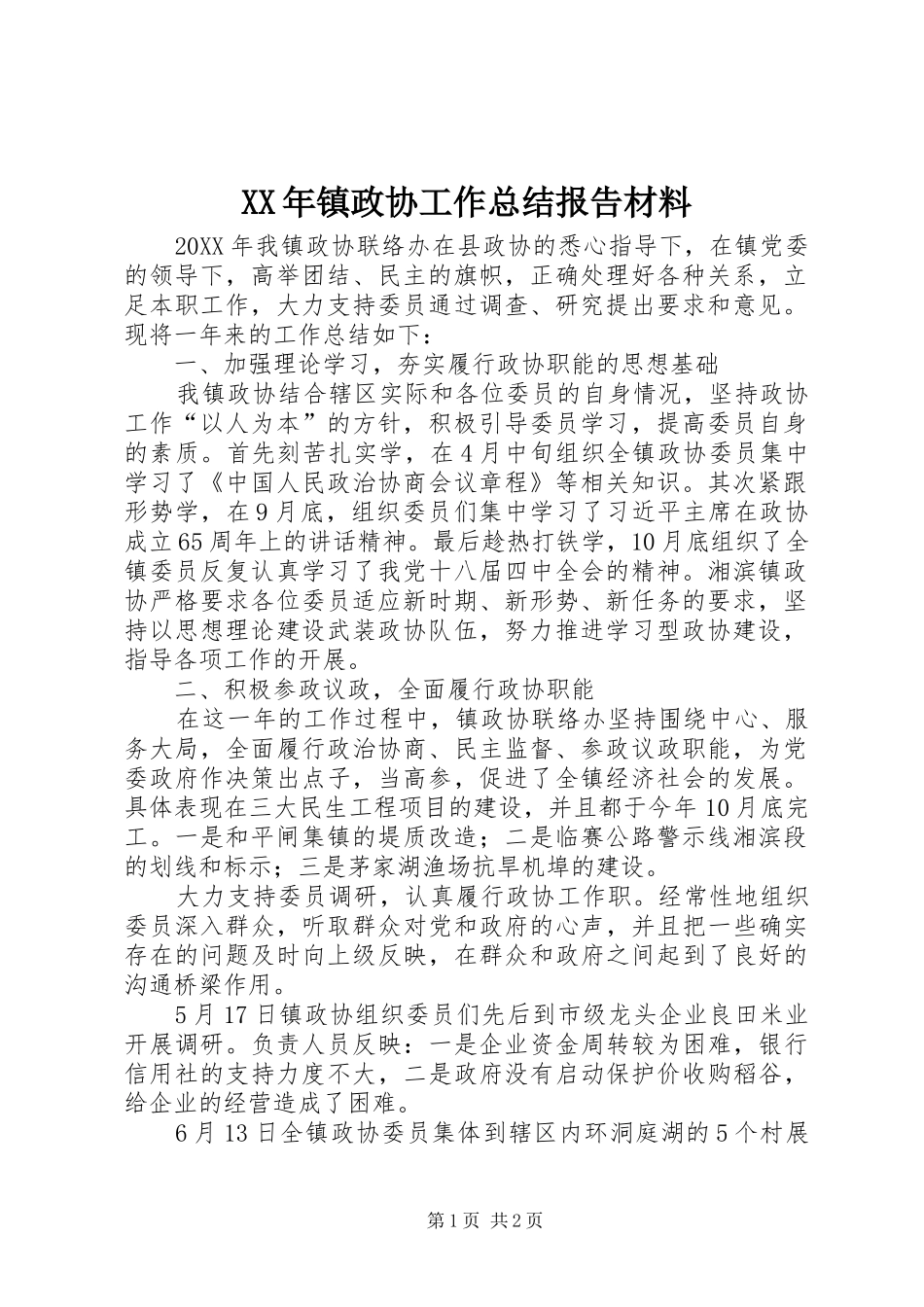2024年镇政协工作总结报告材料_第1页