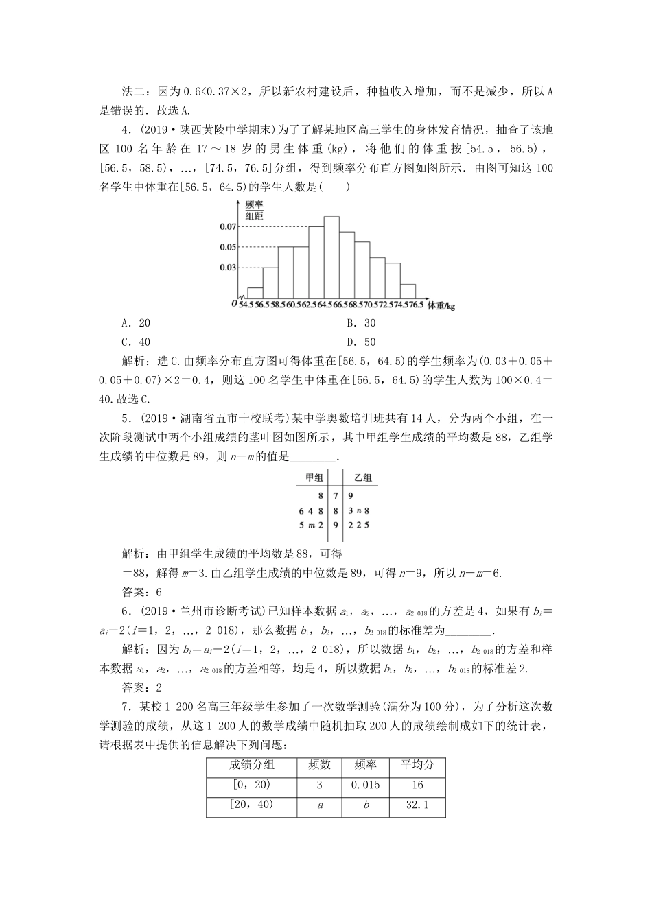 （课标通用版）高考数学大一轮复习 第十一章 统计、统计案例 第2讲 用样本估计总体检测 文-人教版高三全册数学试题_第2页