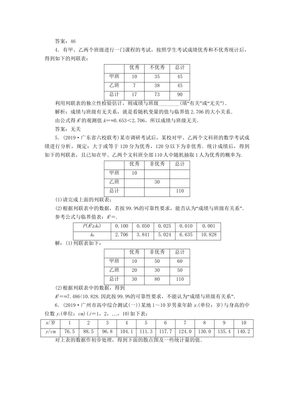 （课标通用版）高考数学大一轮复习 第十一章 统计、统计案例 第3讲 变量间的相关关系、统计案例检测 文-人教版高三全册数学试题_第2页