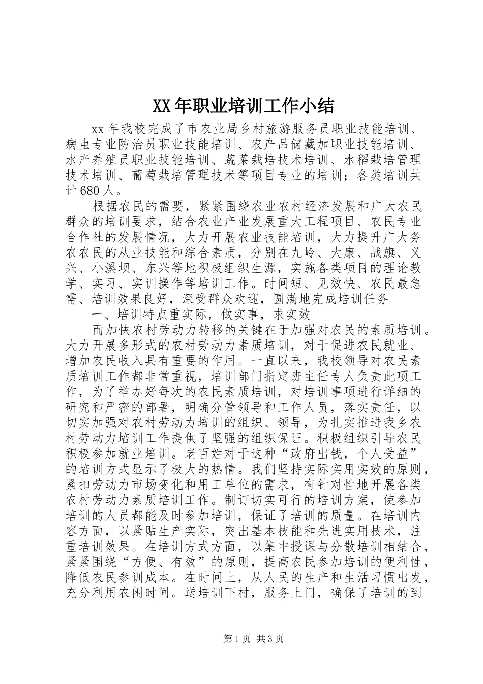 2024年职业培训工作小结_第1页