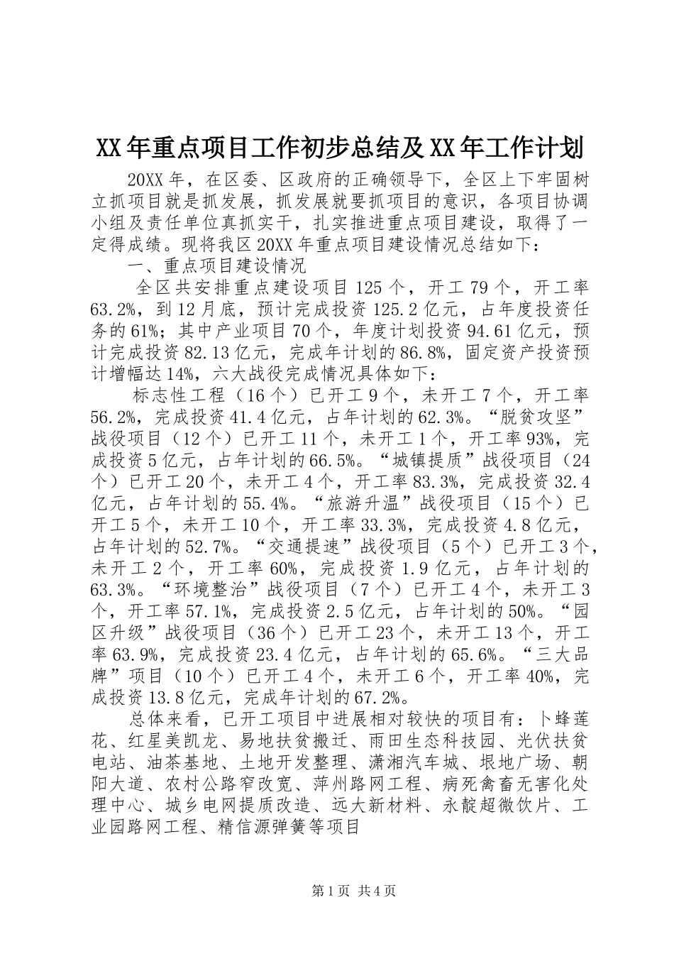 2024年重点项目工作初步总结及工作计划_第1页