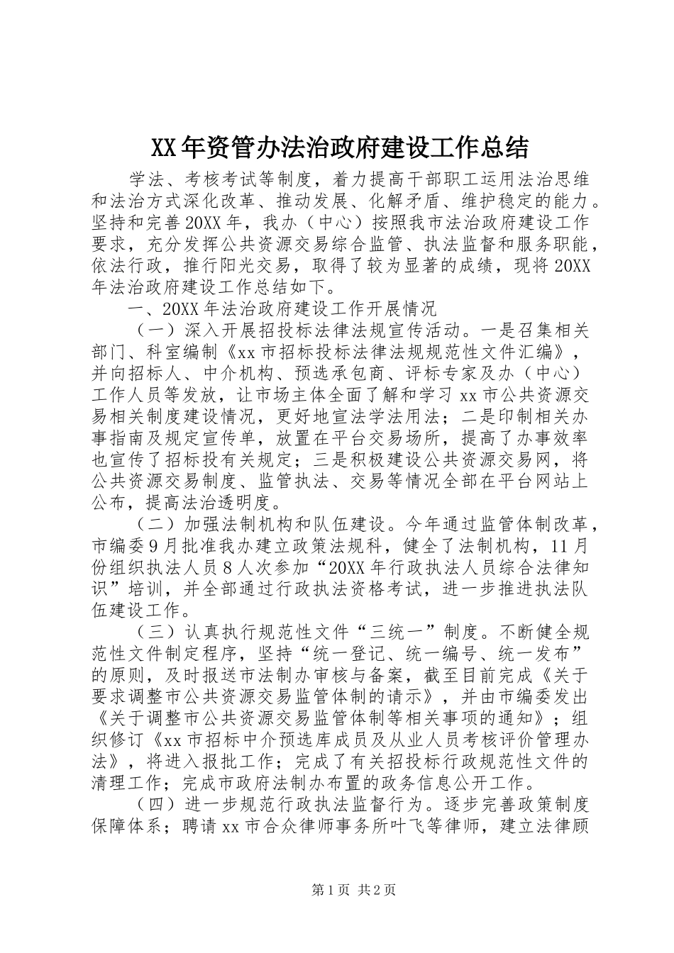 2024年资管办法治政府建设工作总结_第1页