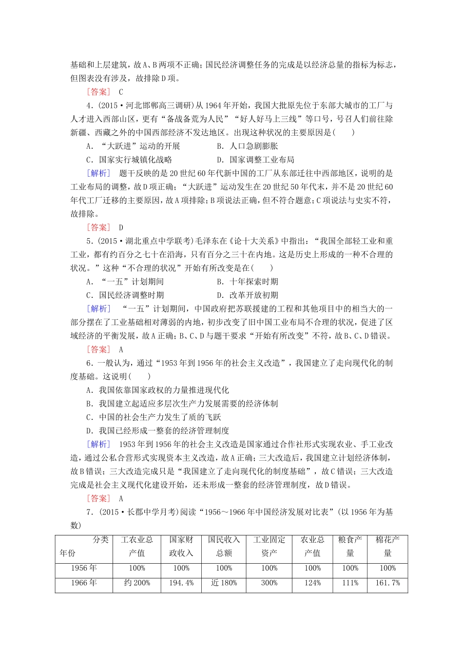 （课标版）高考历史一轮总复习 第九单元 中国特色社会主义建设的道路 课时跟踪训练19 经济建设的发展和曲折-人教版高三全册历史试题_第2页