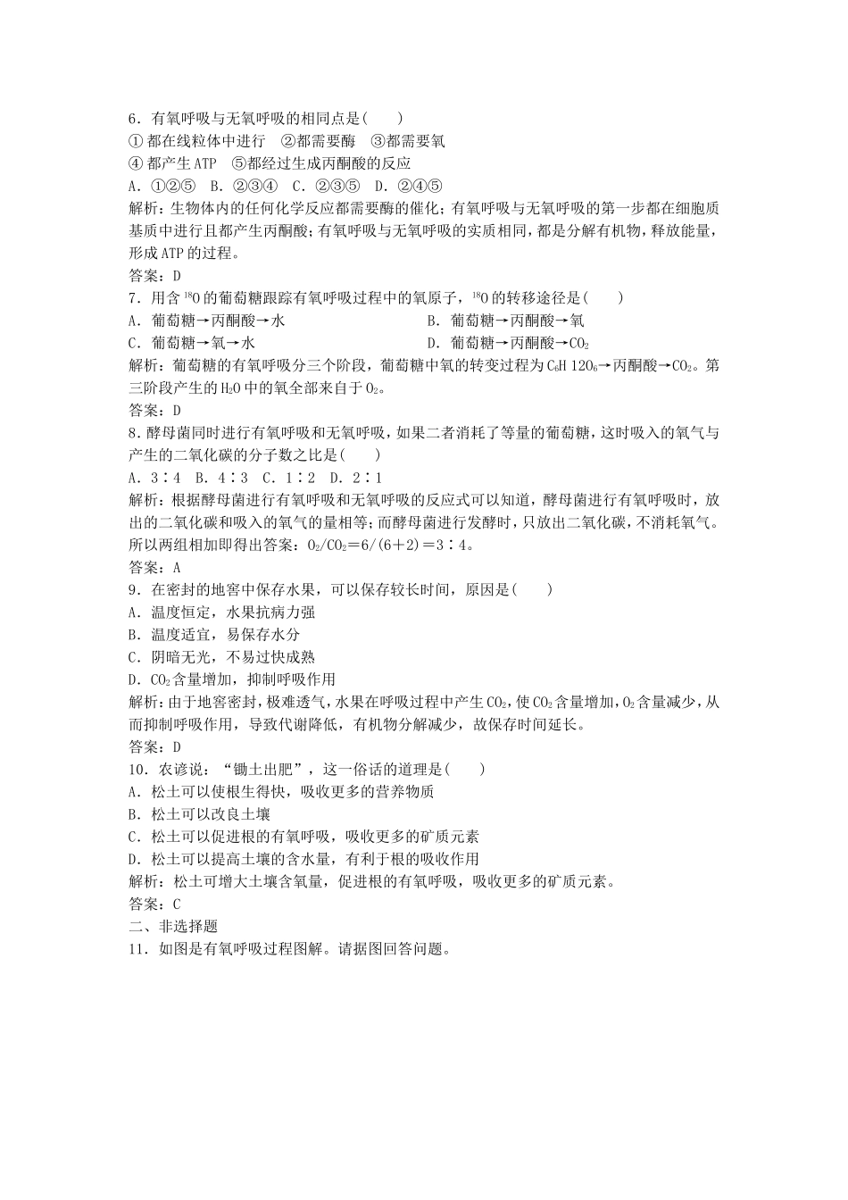 （课堂设计）学高中生物 5.3 ATP的主要来源 细胞呼吸拓展演练 新人教版必修1_第2页