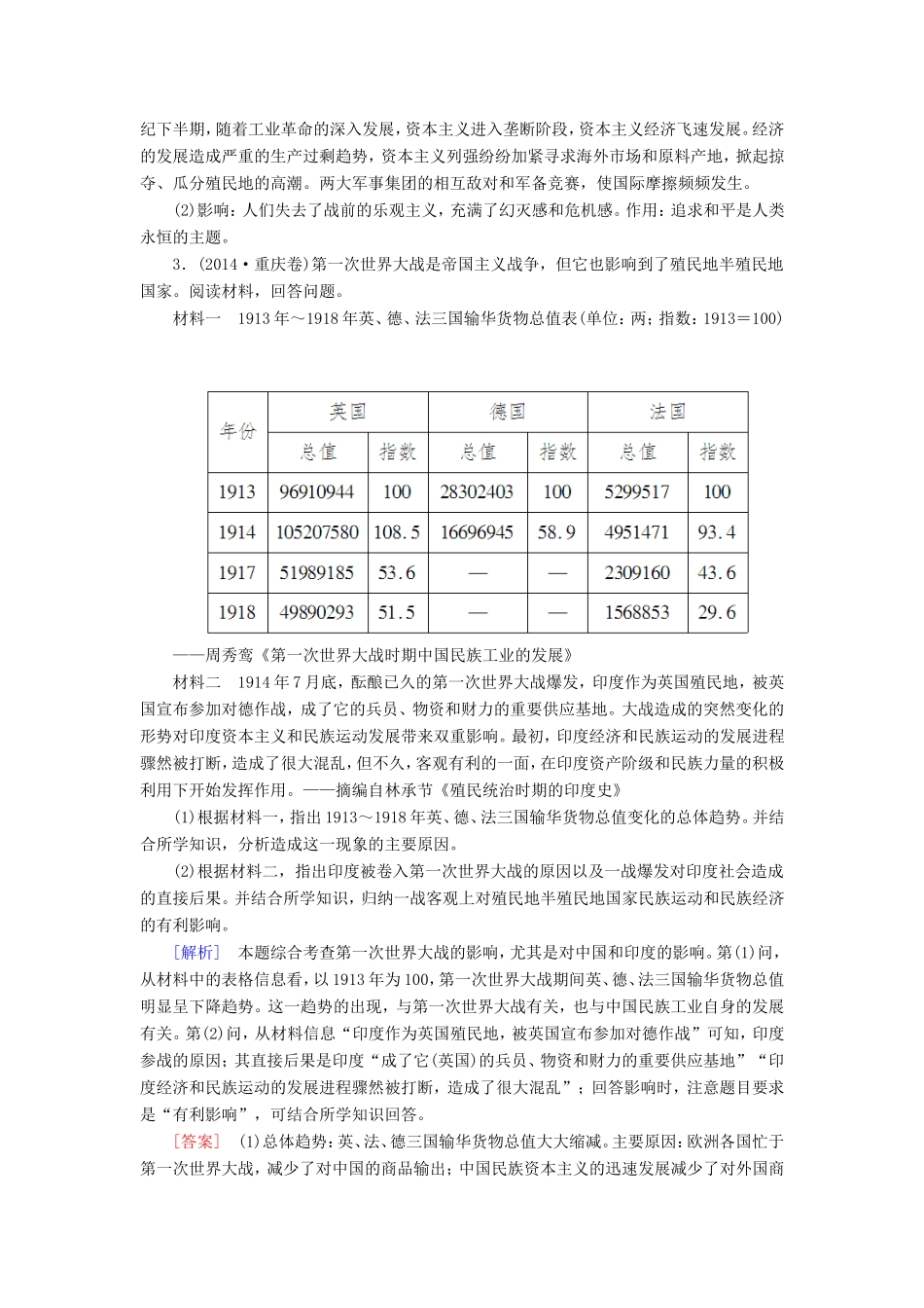 （课标版）高考历史一轮总复习 第十八单元 20世纪的战争与和平 课时跟踪训练37 第一次世界大战与凡尔赛——华盛顿体系-人教版高三全册历史试题_第2页
