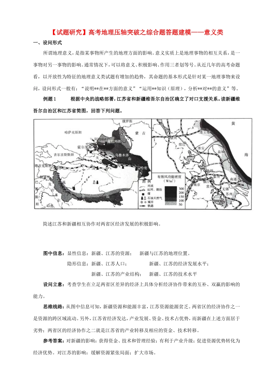 （试题研究）高考地理 压轴突破综合题答题建模 意义类_第1页
