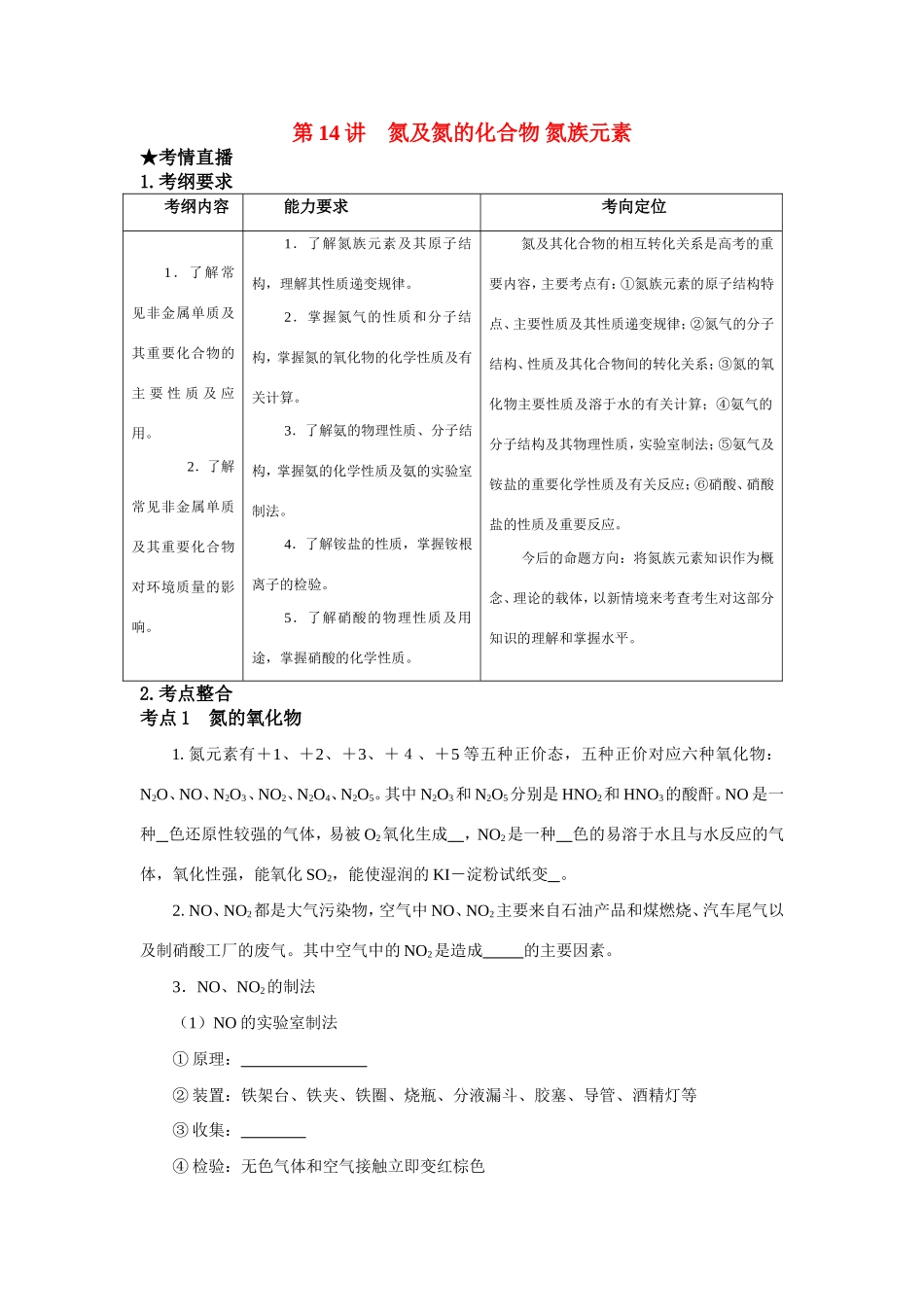 （课标版）《高考风向标》化学 第三部分 非金属元素及其化合物 第14讲 氮及氮的化合物 氮族元素_第1页