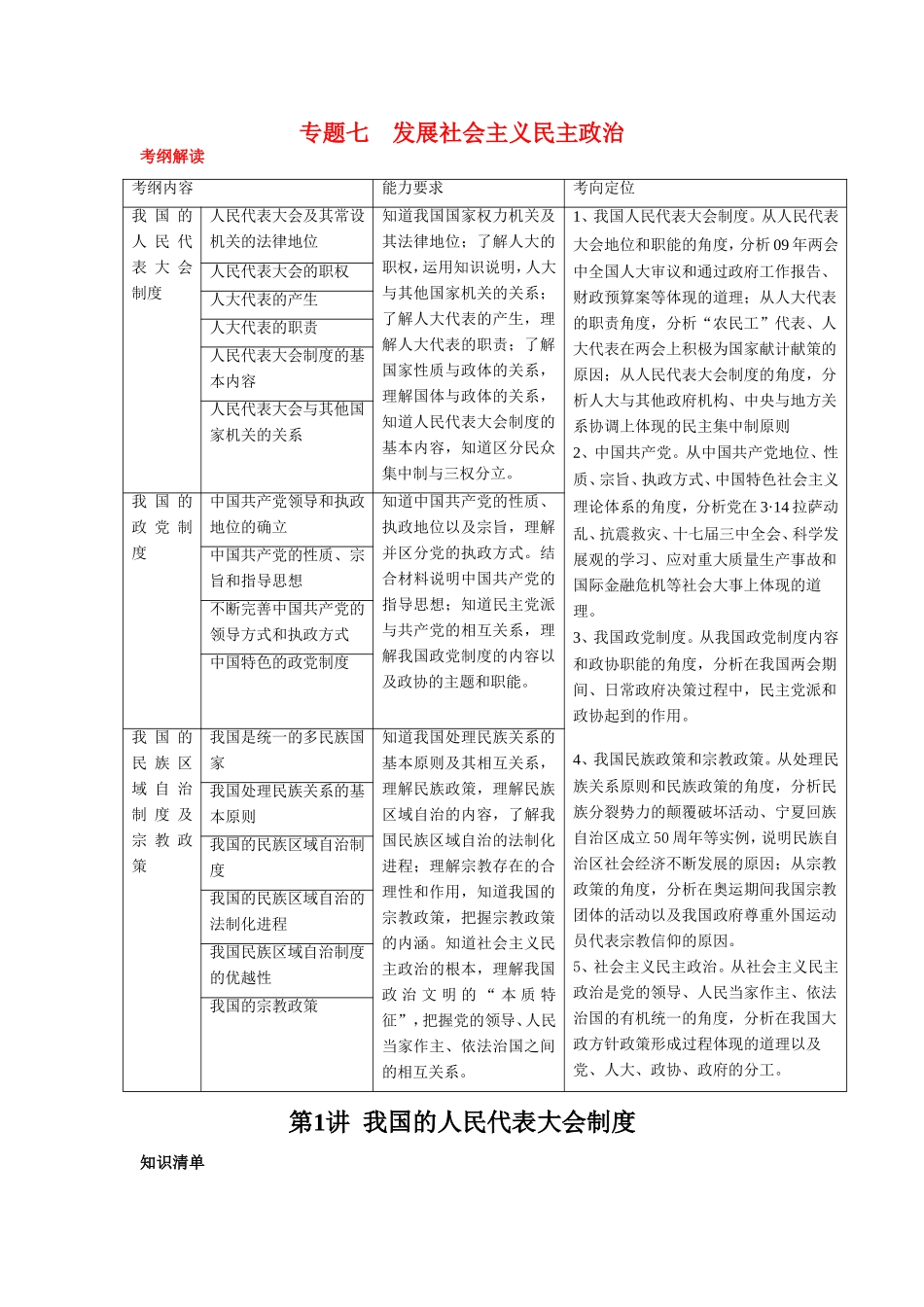 （课标版）高考政治《高考风向标》 必修2 政治生活 专题7 发展社会主义民主政治 第1讲 我国的人民代表大会制度 _第1页