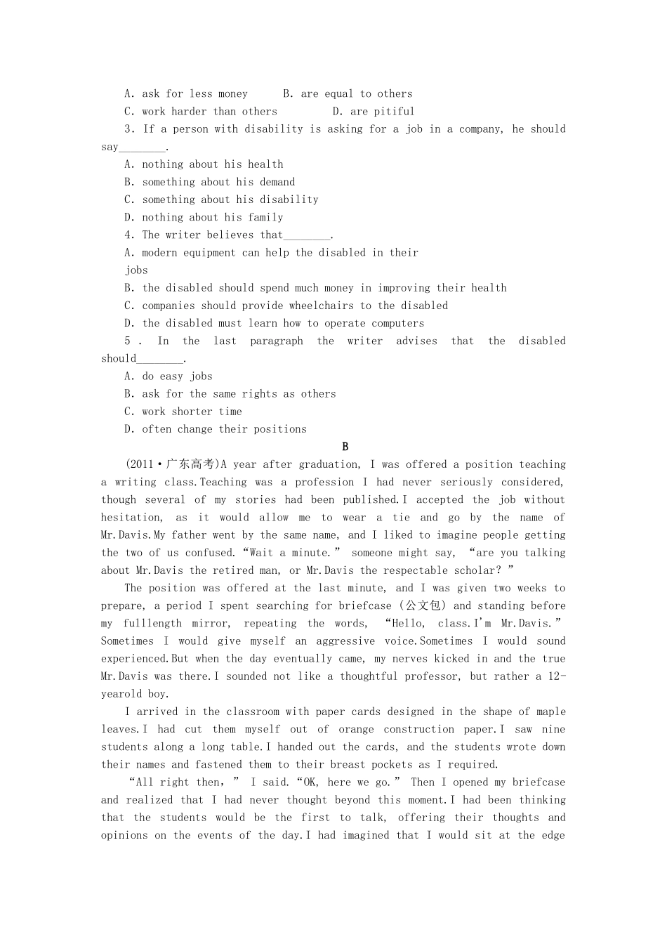 （课标卷 ）高中英语 Module 2 A Job Worth Doing Cultural Corner & Writing课时作业 外研版必修5_第3页